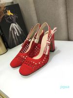 Wholesale designer Three dimensional embroidery women s sandals with hollow mesh surface luxury cm square head high heels standard size