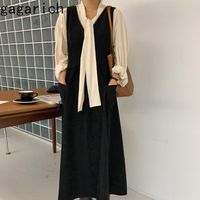 Wholesale Gagarich Women Elegant Piece Set Dess Korean Style Fashion Spring Black Long Vest Dress Chiffon Soft Blouse Office Lady Suit Women s Track