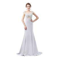 Wholesale Light Grey Mermaid Evening Dresses lace Bridal Prom Dress Elegant transparent Tulle Upper Body