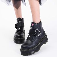 Wholesale Boots Women Platform Student Girl Shoes Heart Buckle Monk Straps Ankle Mid Heels Round Toe Riding Ladies Flat Moto