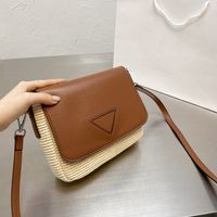 Wholesale Brown square leather shoulder Bag Unisex Straw beach Handbag Classic Designer Wallet weave Flap casual style Purse nice