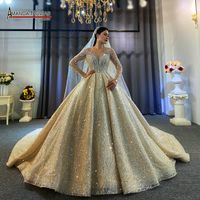 Wholesale 2021 Luxury Ball Gown wedding dress Plus Size Long Sleeves Sequins original design full beading bridal dress Lace up back