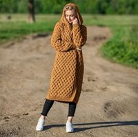 Wholesale Flaid Pattern Womens Sweaters Cardigan Designer Coat With Hat Knitwear Clothes Fashion Ladies Winter Long Clothes