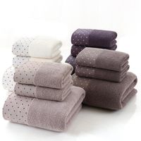 Wholesale Towel T127A Polka Dot Stripe Grey Ivory Brown Blue Blush Pink Thick Cotton Terry Bath Face