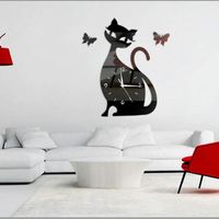 Wholesale Wall Clocks Clock Cat Mirror Black Modern Design Home Decor Watch