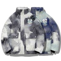 Wholesale High street hip hop youth stand collar down boys loose tie dyed reflective bread bear printed et