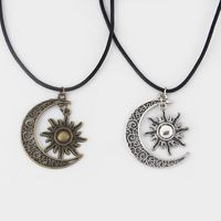 Wholesale Chokers Fashion Crescent Moon And Sun Charm Pendant Black Leather Boho Colar Hippie Choker Necklace inch inchextend