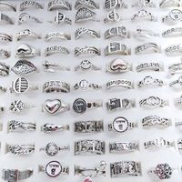 Wholesale 50pcs Vintage Antique Silver Color Band Metal Open Adjustable Love Rings For Women Mix Style Fashion Party Gifts Jewelry