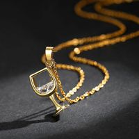 Wholesale Pendant Necklaces Necklace Rose Gold Chain Creative Wine Glass Zircon Crystal Cup Charm For Women Chokers High Quality