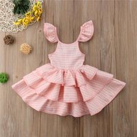 Wholesale Girl s Dresses Baby Girls Dress Arrival Cute Pink Plaid Backless Reffules Lace up Short Sleeve Summer A Line Party Streetwear