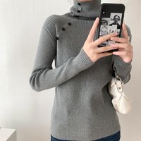 Wholesale Designer Non refundable pile neck high slim long sleeve sweater women s Han oblique button color bottom shirt