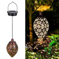 Wholesale Solar Lamps Iron Hollow Lamp Lantern Light Retro Moroccan Pattern Projection For Outdoor Waterproof Garden LED
