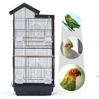 Wholesale Large Bird Cage inch Roof Top Steel Wire Plastic Feeders Parrot Sun Parakeet Green Cheek Finch Canary Black White Cages