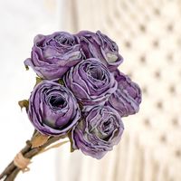 Wholesale Decorative Flowers Wreaths Artificial Heads Curled Edge Rose Bunch Silk Wedding Bouquet Bride Holding Fake Roses Home Decoration Floral