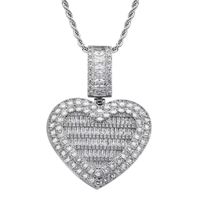Wholesale 18k Gold Bling Cubic Zircon Heart Locket Necklace Jewelry Set Photo Frame Openable Love Diamond Hip Hop Necklaces Women Girl Gift Fashion