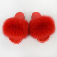 Wholesale Furry Slippers House Summer Ladies Shoes Plush Luxury Fluffy Slide Sandals Women Sexy Mules Flat Real Fur Fox Flip Flop Big Size
