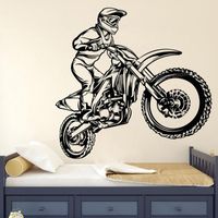 Wholesale Wall Stickers Motorcycle Motorcyclist Decal Racing Bike Motocross Sticker Motorcross Jumping Art Room Decor Design B715