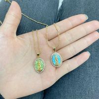 Wholesale Chains High Quality Jewel Blue Green Color Pendants Zircon Around Charms Guadalupe Necklace