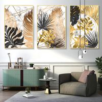 Wholesale Paintings Nordic Plants Golden Leaf Canvas Painting Botanical Posters And Print Abstract Wall Art Pictures For Living Room Modern Decor