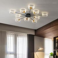 Wholesale Black Modern LED Chandelier For Living Room Bedroom Chandeliers Acrylic Shade Loft Restaurant Lighting Fixtures Hanging Lamp