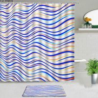 Wholesale Shower Curtains Colorful Gradient Stripe Set With Rug Blue Red Geometric Bathroom Decor Screen Flannel Carpet Non slip Floor Mat