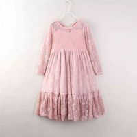 Wholesale Kids Spring Long Sleeve Dresses for Girls Pink Lace O Neck Baby Girl Party Bow Princess Dress Toddler Teenage Children Clothes G1129