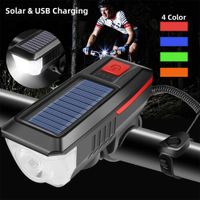 Wholesale Solar Charging Bicycle Light Modes LED Road Mountain Bike Front Waterproof Bell USB Rechargeable Headlight Car