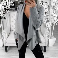 Wholesale Women s Jackets Casual Spring Autumn Women Simple Solid Trench Coat Elegant Gray Asymmetric Length Outerwear Femme Loose Open Stitch