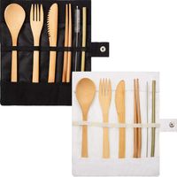 Wholesale Wooden Flatware Set Utensils Travel Cutlery Set Reusable Spoon Fork Knife Straws set With Pouch Dinnerware Sets