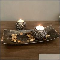 Wholesale Décor Garden Candle Holders Rustic Wooden Resin Decorative Tea Light Holder With Tray Cups For Home Wedding Vintage Centerpieces Candlesti