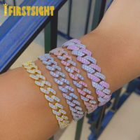 Wholesale Charm Bracelets Hip Hop Gold Silver Color Iced Out Crystal mm Miami Cuban Chain Bracelet Two Tone With White Blue Rock Women Man Jewelry