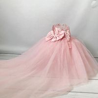 Wholesale Blush Pink Lace Flower Girl Dresses Ball Gown Sheer Neck Beaded Sequined Floor Length Long Sleeves Lilttle Kids Birthday Pageant Weddding Gowns Custom Made