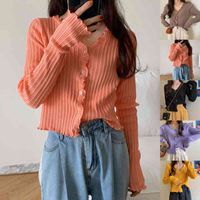 Wholesale Women Knitted Cardigan Cute Autumn Spring Sweet Lovely Sweater Coat Female Short Korean Button Down Cardigan Fall Woman Clothes