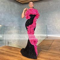 Wholesale Strapless Black Fushia Sequins Mermaid Prom Dress New Arrival Women Celebrity Party Gown Evening Gowns for Women