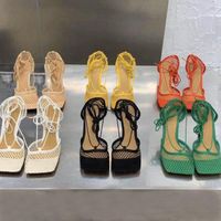 Wholesale women high heel dress shoes fashion ladies mesh square toe sandal designer woman office party shoe with box