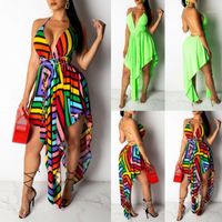 Wholesale Sexy Women Deep V Neck Rainbow Beach Dress For Fashion Girls And Ladies Skirt Evening Cocktail Party UK Green Multicolour Women s Swimwear
