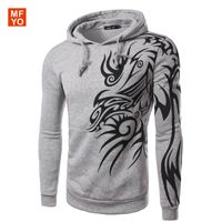 Wholesale New Brand Mens Stylish Hooded Hoodies Novelty Tattoo Dragon Printed Pullover Sweatshirts Fleece Casual Jacket Coat