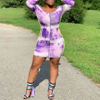 Wholesale 3xl xl Plus Size African Bodycon Dress Purple Print Long Sleeve Sheath Sexy For Evening Party Night Club Clothes Short Dresses