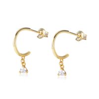 Wholesale 14K Yellow Gold Plated half Hoop Dangle Earrings White Cubic zirconia Stones Sterling Silver Jewelry For Women Gift