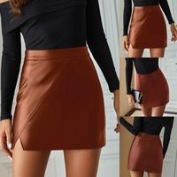 Wholesale Skirts Solid Irregular High Waist Short Leather Skirt Skirt Versatile Sexy Open Leg Hip Shorts Mini SAGACE