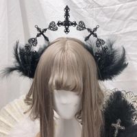 Wholesale Party Masks Lolita Dark Series Gothic Style The Virgin Mary Halo Cosplay Cross Feather Pearl Chain Crown Girl Taking Pictures Headwear Props