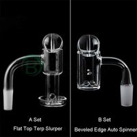 Wholesale Two Styles Flat Top Terp Slurper Beveled Edge Auto Spinner Smoking Quartz Banger With Glass Marble Bubble Cap Pearls Ball mm mm Nails For Water Bongs Dab Rigs