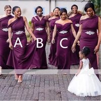 Wholesale Purple Mermaid Long African Bridesmaid Dresses One Shoulder Crystal Belt Maids Of Honor Wedding Party Gowns