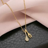 Wholesale Gold Plated Spoon Fork Necklace for Women Fashion Jewelry Titanium Steel Pendant Rhinestore Luxury Choker Korea