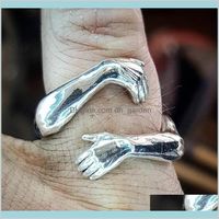 Wholesale Gothic Hug Muscle Hands For Women Men Adjustable Open Cuff Ring Party Wedding Couple Vintage Jewelry Audxo Band Ua3M5