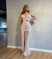 Wholesale Sexy Mermaid Evening Dress Turkey Pink Robe de Soiree One Shoulder Sequin Lace Prom Gowns Evening Party Gowns