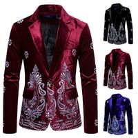 Wholesale Men Velvet Silver Embroidery Floral Formal Suit Jacket Slim Coat One Button Men s Suits Blazers