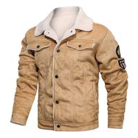 Wholesale Men s Jackets Retro Style Suede Leather Jacket Motorcycle Fur Lining Warm Winter Velvet Coat And