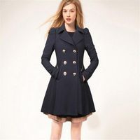 Wholesale Fashion Princess Womens Slim Cute Coat Long Jacket Parka Thin Windbreaker Jackets And Coats Navy Beige