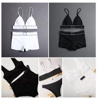 Wholesale Sexy Split Swimsuit knitted Solid Color Sports Swimwears High Waist Ladies Bathing Suit Summer Sling Swimming White Black